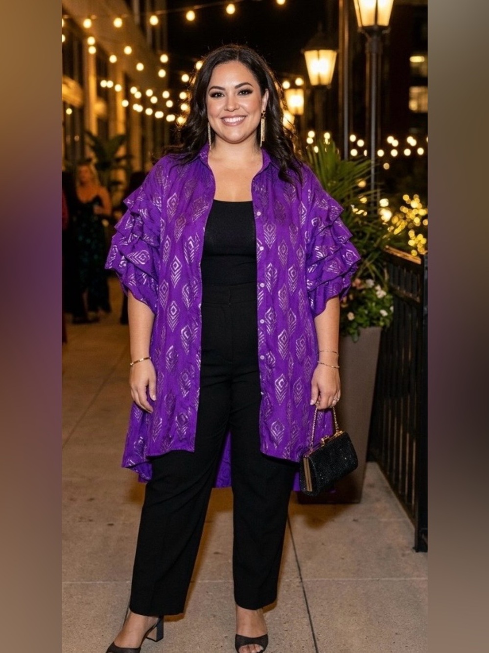 Step In Style Purple Metallic Pattern Kimono - Picture 5 of 6
